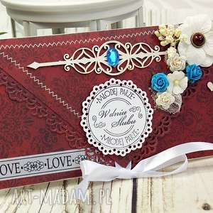kopertówka ślubna - damaski w turkusach, pamiątka, kartka wesele