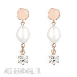 sotho kolczyki z różowego złota perłami i bezbarwnymi cyrkoniami