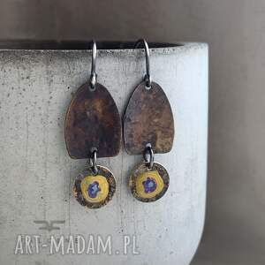 kolczyki polne kwiaty - rustic brown ochre z mosiądzu, ręcznie