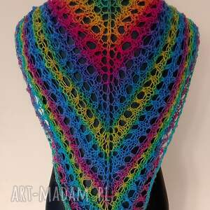 kolorowa chusta ażurowa z moherem na drutach szal
