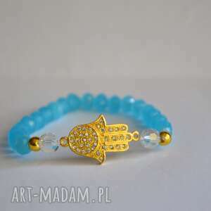 handmade bracelet by sis: niebieski kryształy z cyrkoniową hamsą