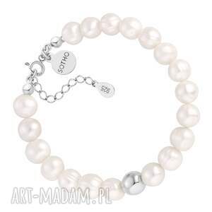 srebrna bransoletka z pereł naturalnych kulką, perły naturalne