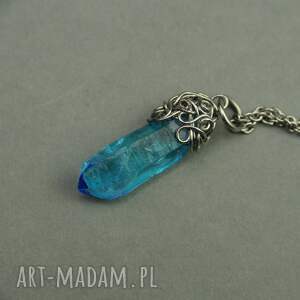 wisiorek talizman surowy niebieski kryształ górski ze szpicem wire wrapping