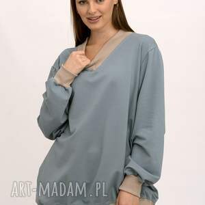 BLUZA COMFORT NIEBIESKA, damska, do V, duża