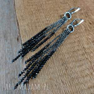 kolczyki - długie ze spinelem, srebro 925, oksydowane