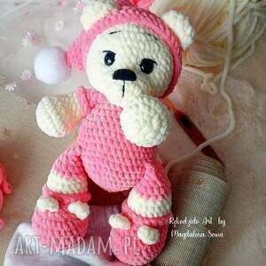 miś na szydełku, pluszowy miś, śpioszek, maskotka, misiu prezent