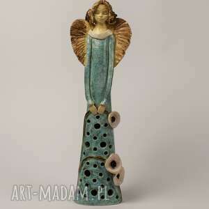 ręcznie robione ceramika anioł lampion z kwiatami