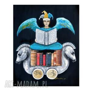 anioł bibliofil 16 oryginalny obraz ręcznie malowany collage, oryginalne