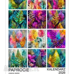 justyna jaszke kalendarz 2026 paprocie 15x21 cm, prezent, prezent świąteczny