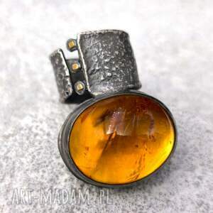 wielki cytryn - pierścień regulowany cytrynem, srebro i złoto