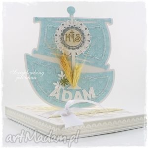 handmade scrapbooking kartki pamiątka komunijna dla chłopca zam. Pani basia p