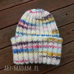 handmade czapki kolorowa wywijana czapa zimowa melanż