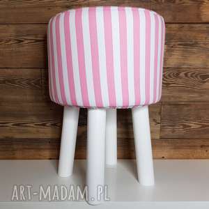 puff różowe paseczki - 45 cm białe nogi, stołek, siedzisko, ryczka