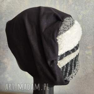 czarna czapka na podszewce góra patchwork rozmiar uniwersalny box z1 - cza fo, dam, et