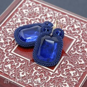 kolczyki sutasz granatowe, eleganckie, soutache wieczorowe