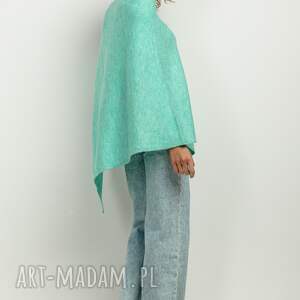 handmade poncho ponczo z dzianiny swetrowej, t419, one size, seledyn