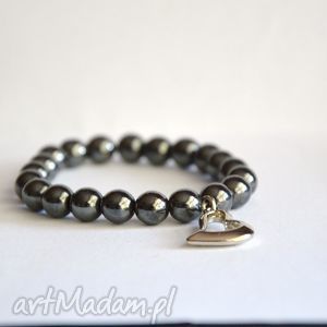 ręcznie wykonane bracelet by sis: kamienie hematyt ze srebrnym sercem
