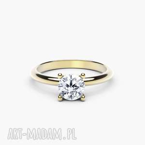 pierścionek classy żółte złoto 585/biały topaz, zaręczynowy, zaręczyny ślub