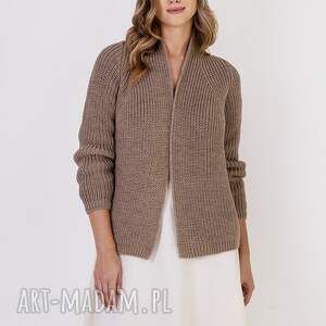 handmade swetry kardigan z ciekawą stójką - swe120 mocca mkm