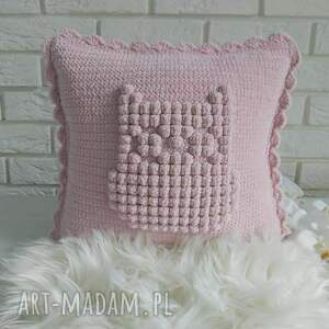 poduszka dla dzieci sowa 35x35 różowa na szydełku