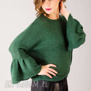 zielony ciepły sweter z wełny, szmaragdowy, wełniany, dzianinowy