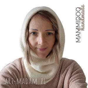 Kominokaptur wełniany kaptur, komun, robiony na drutach