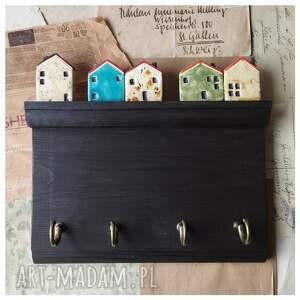 wieszak półeczka z domkami, ceramika