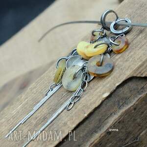 bursztyn - kolczyki 026 z bursztynu srebro oksydowane, unikalny