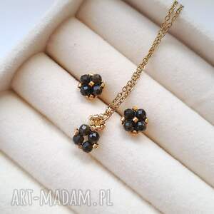 Komplet Biżuterii Obsydian Złocisty - Kolczyki Sztyfty i Naszyjnik