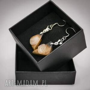 na święta upominki Drewniane kolczyki - lipa i kwarc różowy - ręcznie