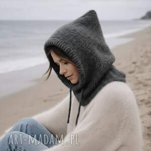 Delikatna balaclava kominiarka kaptur czapka alpaka jedwab ręczna
