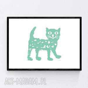 plakaty plakat z kotkiem, miętowy kotek plakat, kotem, ładny obrazek do pokoju dziecka