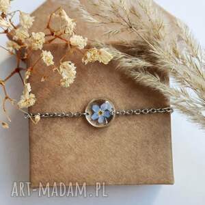 bransoletka z niezapominajką kolor srebrny biżuteria boho, oryginalny dodatek