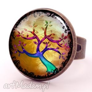 kolorowe drzewo - pierścionek regulowany, romantyczna, biżuteria