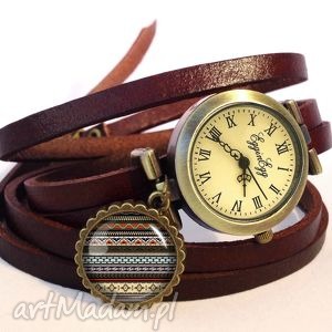 ręczne wykonanie zegarki aztecki zegarek/bransoletka na skórzanym pasku