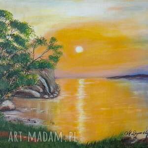 Prezent KLASYCZNY PEJZAŻ RĘCZNIE MALOWANY PRZEDSTAWIAJĄCY ZACHÓD