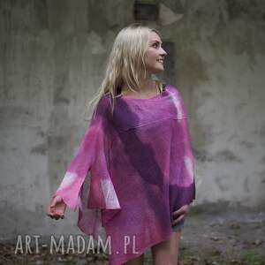 handmade poncho ponczo len amarant