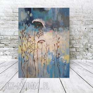 niebieska łąka z pajęczyną - obraz akrylowy formatu 30/40 cm