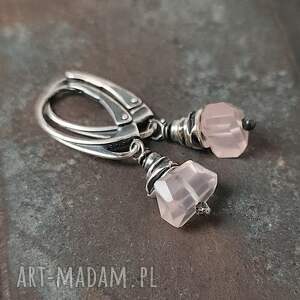 Srebrne kolczyki - srebro oksydowane, kwarc różowy