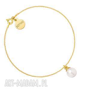 złota bransoletka z białą perłą swarovski crystal łańcuszkowa, prezent
