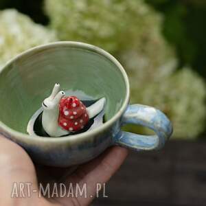filiżanka do herbaty z figurką ślimaka kawy subtelny błękit ok 250 ml
