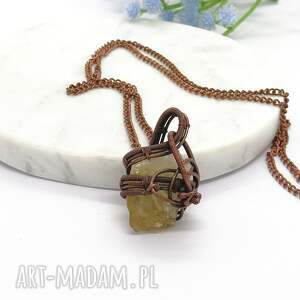 dwustronny naszyjnik miedziany z cytrynem biżuteria boho, eokologiczny