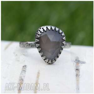 szary kamień księżycowy i srebro - pierścionek 1401a, moonstone