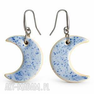 Kolczyki ceramiczne księżyce - niebieskie rękodzieło