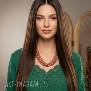 elegancki naszyjnik choker z karmelowego szkła i złotych koralików - ręcznie