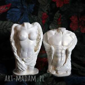 ręczne wykonanie dekoracje 2 rzeźby białe anielskie 8-9 cm