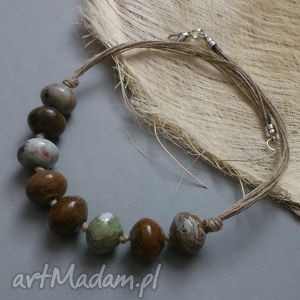agat - naszyjnik z naturalnych materiałów, kamień, len, sznurek