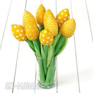 tulipany żółty bawełniany bukiet, kwiaty, prezent