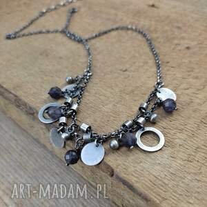 Delikatny naszyjnik z iolitu, oksydowane, srebro 925