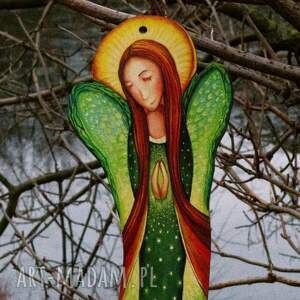 anioł zielony - dekoracja ścienna, komunia chrzest, pomysł na prezent